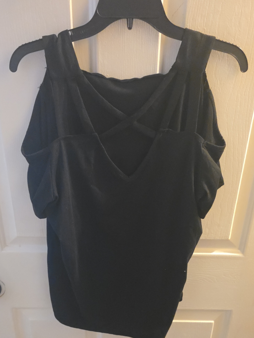 Black Cold-Shoulder V-Neck Women's Top